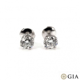 18k White Gold Round Brilliant Cut Diamond Stud Earrings 2.01ct